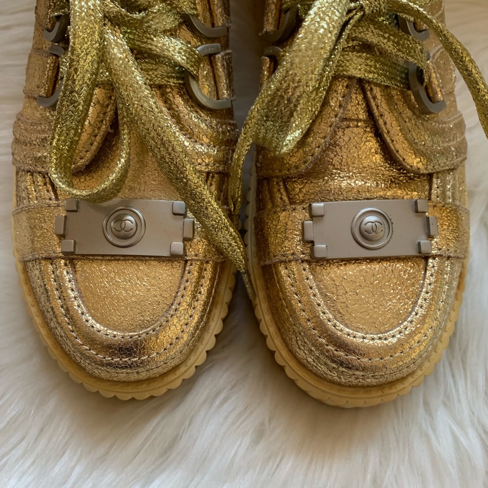 ⭕️Sold⭕️ CHANEL Gold Creepers Platform Sneakers - Picture 6 of 8